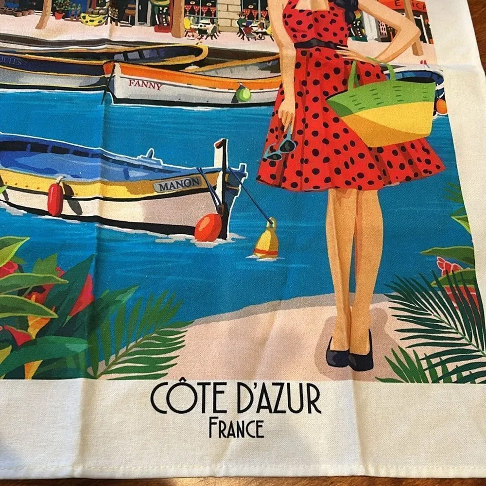 Cote D’Azure colorful tea towel never used
